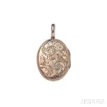 Aesthetic Movement Rose Gold and Silver Locket, with foliate motifs, lg. 2 1/8 in. Note: Lots 133