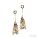 Gold and Seed Pearl Earpendants, designed as seed pearl tassels, lg. 3 in. Gold and Seed Pearl