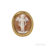 Antique Gold and Shell Cameo Brooch, depicting a putto in high relief, the frame with applied