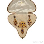 Antique Gold and Amethyst Cannetille-work Suite, comprising a brooch and earpendants, each set