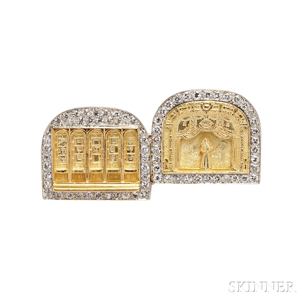 18kt Gold, Platinum, and Diamond Brooch, Henryk Kaston, depicting the Metropolitan Opera House in