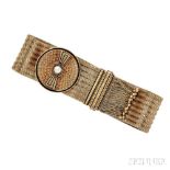 Victorian Gold and Enamel Slide Bracelet, the finely woven strap with disk slide centering a split