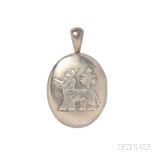 Assyrian Revival Silver Locket, with lamassu motif, lg. 2 1/4 in. Note: Lots 133 through 229 are