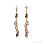 18kt Rose Gold Gem-set Earrings, suspending bezel-set faceted colored stones, lg. 2 1/2 in. 18kt