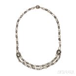 Pearl and Diamond Necklace, of antique elements, with collet-set foil-back rose-cut diamonds