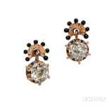 Gold and Diamond Earrings, of antique elements, each prong-set with an old mine-cut diamond weighing