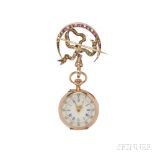 Antique Ruby and Diamond Open-face Pendant Watch, the white enamel dial with roman numeral