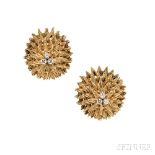 14kt Gold and Diamond Earrings, each designed as a flower with full-cut diamond melee accents, 12.