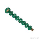 Antique Malachite Bracelet, designed as oval malachite tablets each centering a gold stud, gilt-