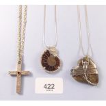Two silver and stone set necklaces and a silver crucifix, all on chains