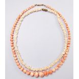 A coral bead necklace and coral chip necklace