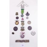 A box of various medals, badges etc.