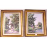 Alan King - pair of oil on canvas landscapes with figures 39 x 29cm
