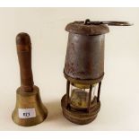 A Wolf safety mining lamp and a hand bell