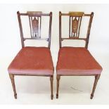 A pair of Edwardian rosewood inlaid side chairs