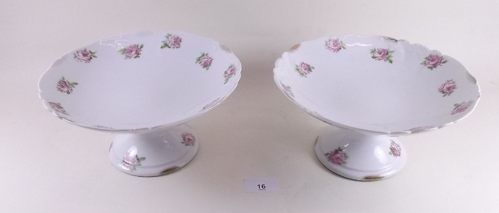 A pair of Limoges cake stands printed roses