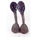 A pair of South African metal woven reed rattles
