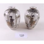 A pair of miniature satsuma vases painted ladies - 7.5cm