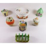 A collection of six vintage preserve pots and other 1930's china