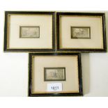 Three miniature Victorian Baxter prints, framed and glazed