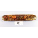 A 19th century Persian floral papier mache scribes pen box with landscape to verso