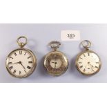 Two silver plated pocket watches and one other