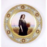 A 19th century Vienna porcelain cabinet plate painted 'Ruth' with sheaf of corn in gilt surround,