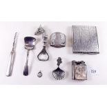 Various silver to include: silver handled corkscrew, napkin ring with thistles - Birmingham 1913,