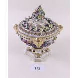 An early 19th century Derby floral encrusted pot pourri , 15cm