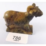 A Chinese carved soapstone goat - 5cm high