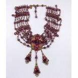 A Vivien Walsh amethyst bead necklace with filigree and beadwork panel and drops