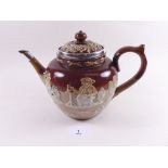 A Royal Doulton stoneware teapot with silver rim - London 1888