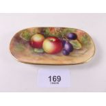 A Royal Worcester porcelain oval pin dish painted fruit by Edward Townsend - 10.5 x 5cm