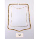 A 9 carat gold rope link necklace and a fine gold chain, 9.5g total