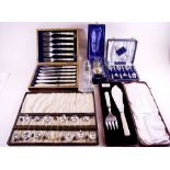 Various boxed silver plated cutlery etc. and two sugar shakers
