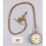 An 800 standard silver and floral enamel fob watch