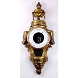 A 19th century gilt bronze French cartel barometer with urn surmount over open face enamel dial