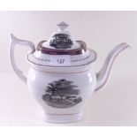A large Sunderland lustre teapot decorated country house and figures - 22cm