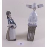 A Lladro figure girl with piglet and a nun a/f