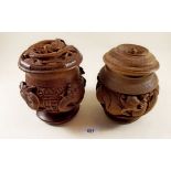 Two Chinese wood tobacco jars carved dragons