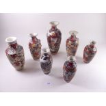 A collection of seven Japanese late satsuma vases