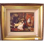 Kreutzer - oil on panel interior scene lady and child, signed - 23 x 29cm