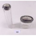 Two silver topped glass toiletry jars - London 1890