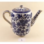 A Ridgeways 'Hawthorndon' Victorian blue and white teapot with reg mark 5th April 1880