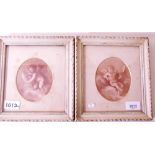 A pair of small oval 19th century mezzotints of cherubs 11 x 9cm