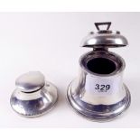 A silver bell form inkwell - Birmingham 1909 and a small capstan inkwell - Birmingham 1924