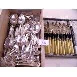 A quantity of silver plated cutlery comprising: fourteen dinner knives, twelve dinner forks,