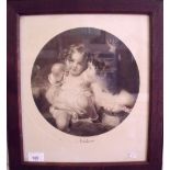A Victorian black and white print 'Nature' after Thomas Lawrence - 24cm diameter