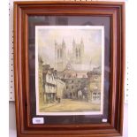 A print of Lincoln Cathedral by Robson 27 x 21cm