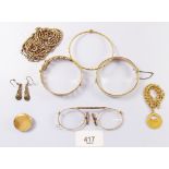 Two rolled gold bangles and other gilt jewellery